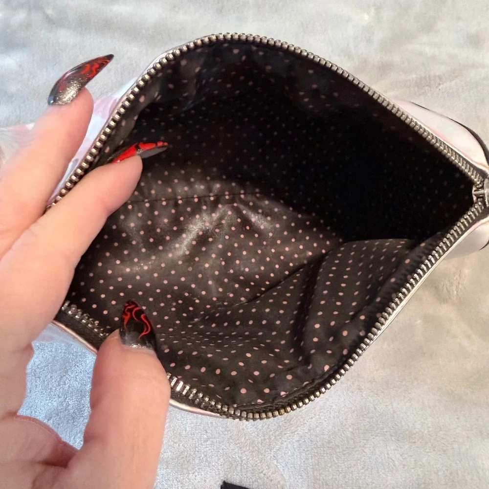 Victoria's Secret Pink White Stripe Cosmetic Makeup Bag Keychain Pouch Set